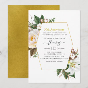 Invitation Noces d'or géométriques florales 50e anniversaire 