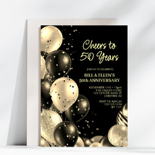 Invitation Noces d'or noir vintage 50e anniversaire de mariag