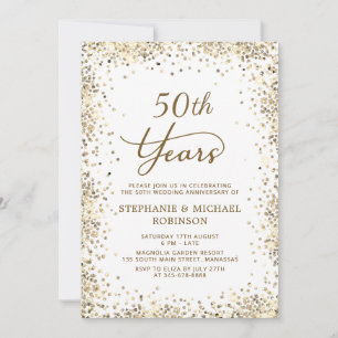 Invitation Noces d'or pailletées et blanches 50e anniversaire