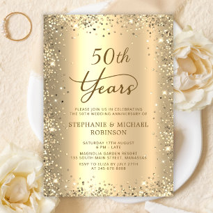 Invitation Noces d'or pailletées métallisées 50e anniversaire