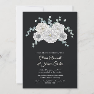 Invitation Noces en smoking Fleurs de Pivoines Blanches et Do