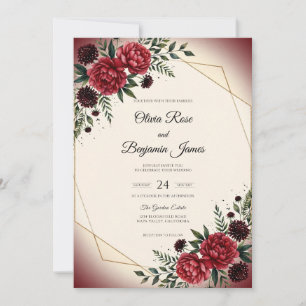 Invitation Noces Fleur de Blossom Or Rouge Grenat