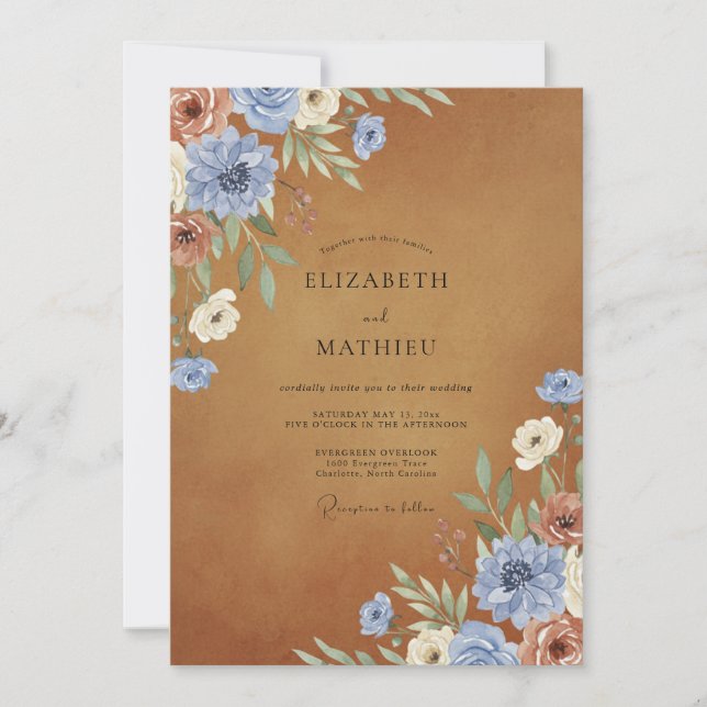 Invitation Noces Fleur de Saphire Ocre (Devant)