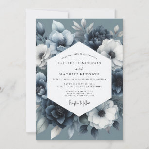 Invitation Noces Fleurie Bleu Ardoise Maussade