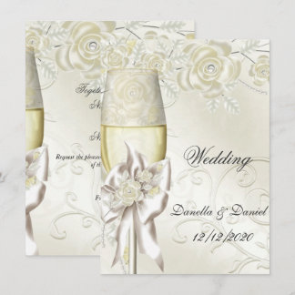 Invitation Noces Or Crème Perle Floral Roses 2