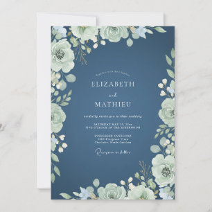Invitation Noces Romantiques Fleur de Sagesse Verte