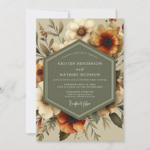 Invitation Noces Romantiques Florales Terracotta d'Automne
