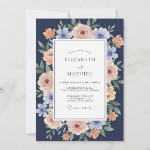 Invitation Noces Romantiques Navy Peach Blossom