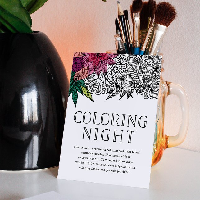 Invitation nocturne de coloriage floral tropical (Créateur téléchargé)