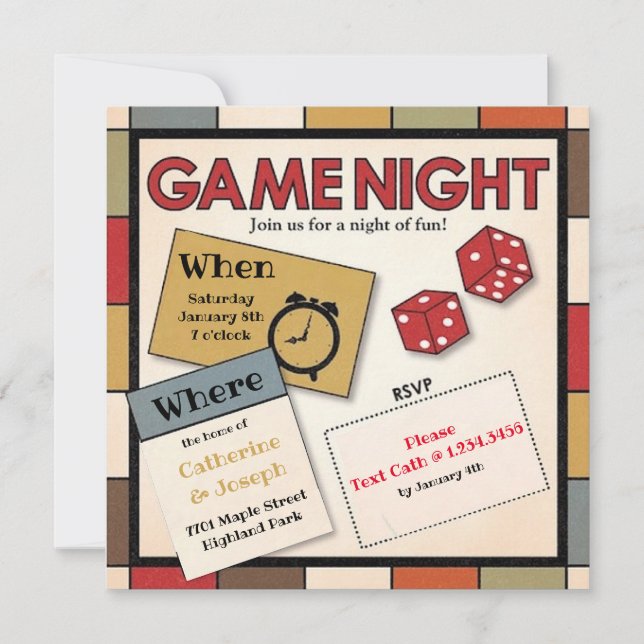 Invitation nocturne de jeu amusant (Devant)