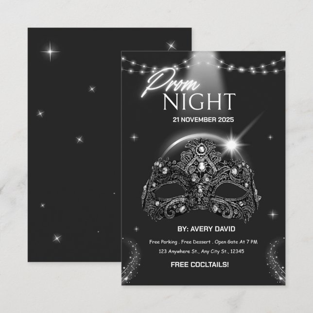 Invitation nocturne moderne noir et blanc Prom (Devant / Derrière)