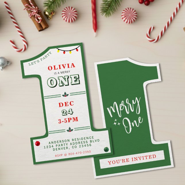 Invitation Noël 1er Anniversaire Fête Enfants Joyeux Un (Christmas 1st Birthday Party Kids Merry One Invitation
)