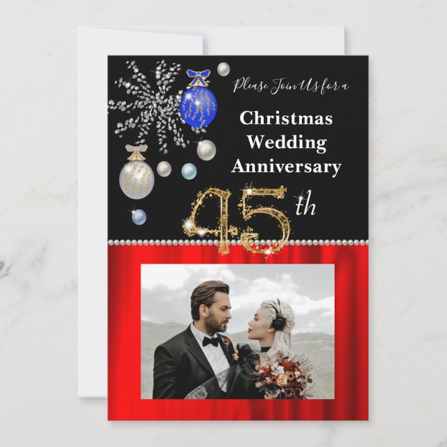 Invitation Noël 45e anniversaire du Mariage Noir & Or (Devant)