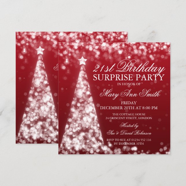 Invitation Noël à la surprise rouge d'argent 21e anniversaire (Devant / Derrière)
