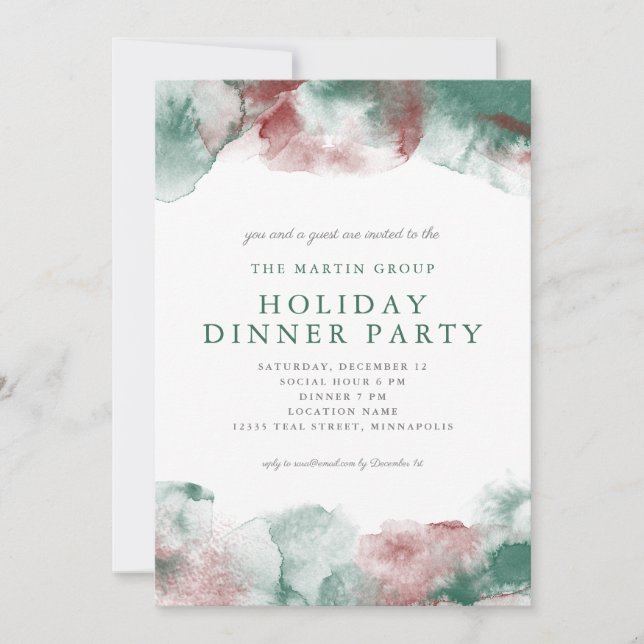 Invitation Noël Aquarelle Affaires Dîner (Devant)