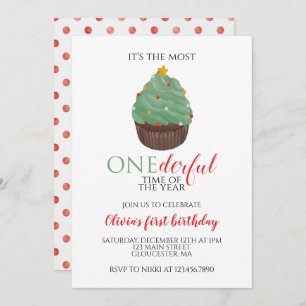 Invitation Noël Arbre Cupcake Onederday Premier anniversaire