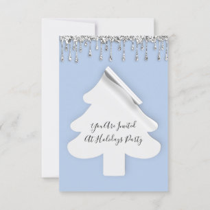 Invitation Noël Arbre Dîner Vacances Blue Silver Drives