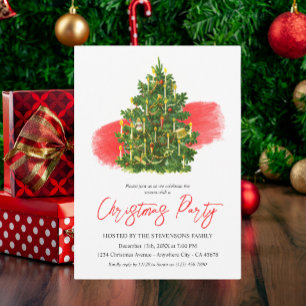 Invitation Noël Arbre Élégant Rouge Blanc Fête