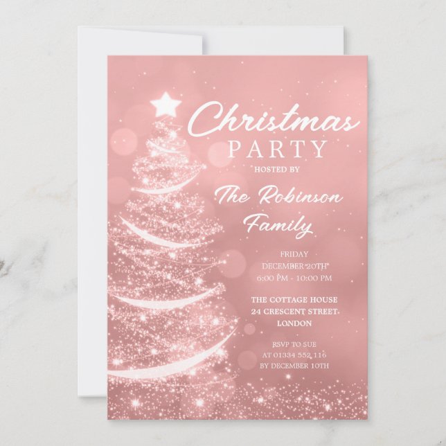 Invitation Noël Arbre Étincelle Rose Gold Noël (Devant)