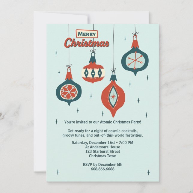 Invitation Noël atomique du milieu du siècle (Devant)