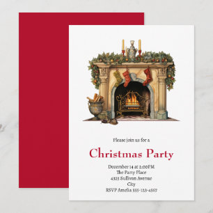 Invitation Noël au coin du feu victorien cosy