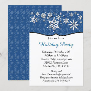 Invitation Noël aux flocons de neige bleus et blancs