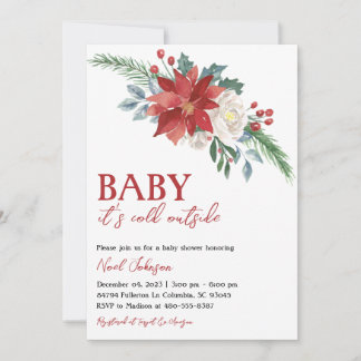 Invitation Noël Baby shower Floral hiver