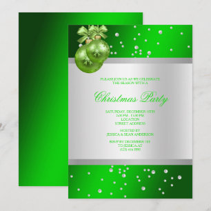 Invitation Noël Baubles & Perles Verts Glamour
