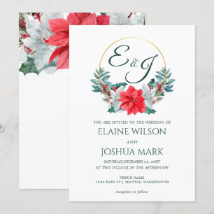 Invitation Noël Berry Poinsettia Mariage de monogramme de cou