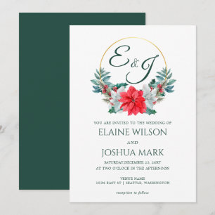 Invitation Noël Berry Poinsettia Mariage de monogramme de cou