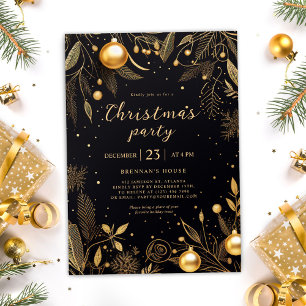 Invitation Noël Black Et Gold Fête