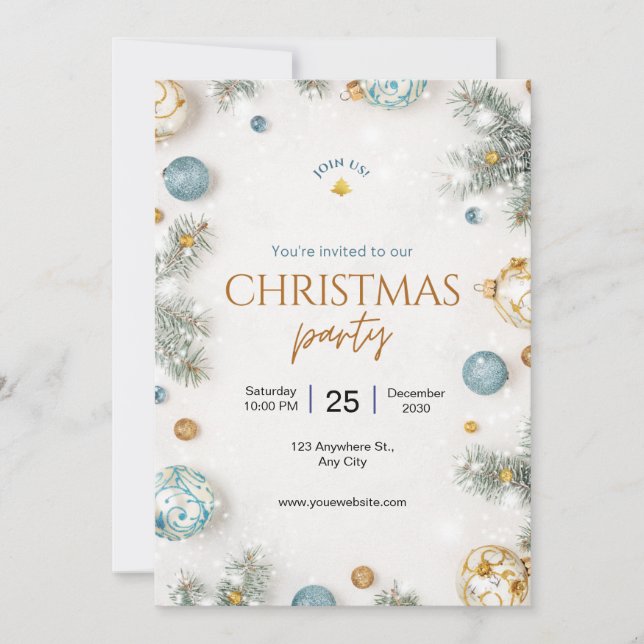 Invitation Noël blanc et bleu classique personnalisé (Devant)