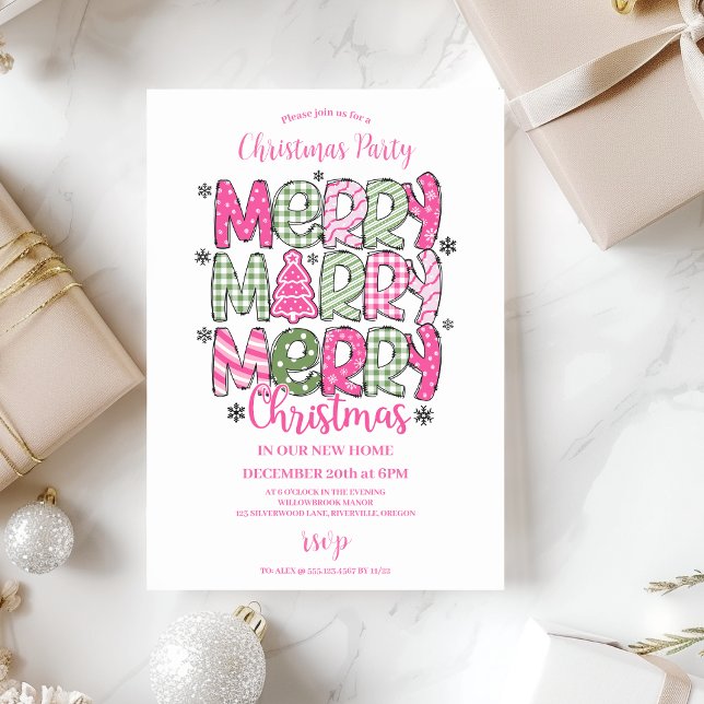 Invitation Noël blanc rose (Créateur téléchargé)