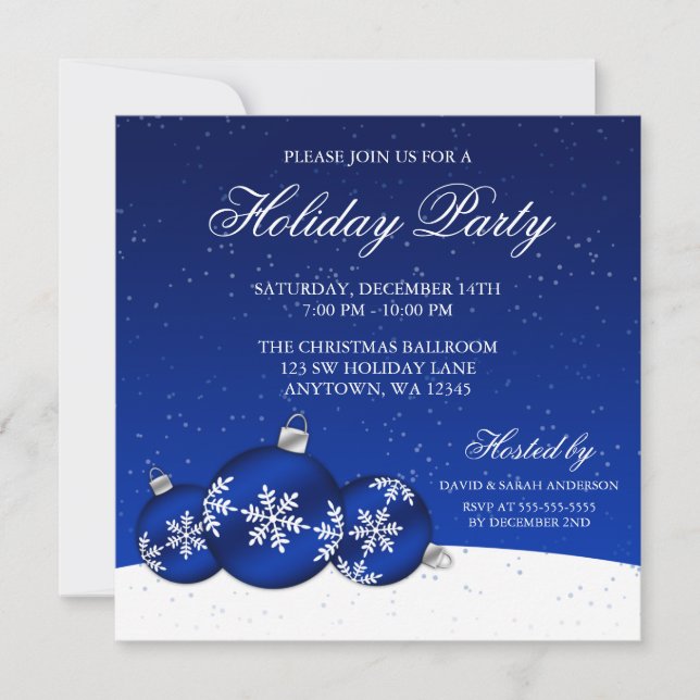 Invitation Noël bleu et blanc ornemente la fête de vacances (Devant)