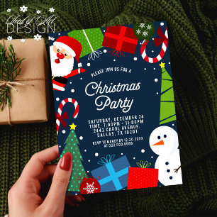 Invitation Noël bleu mignon Père Noël & Snowman