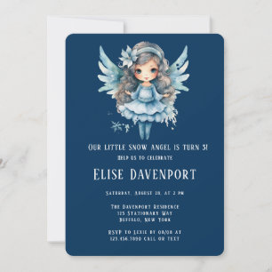 Invitation Noël Bleu Neige Ange Fille Fête Anniversaire