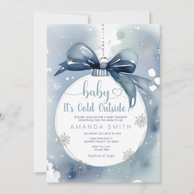 Invitation Noël bleu roux Il fait froid dehors Baby shower (Devant)