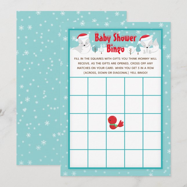 Invitation Noël Bois de l'Arctique Baby shower de renards Bin (Devant / Derrière)