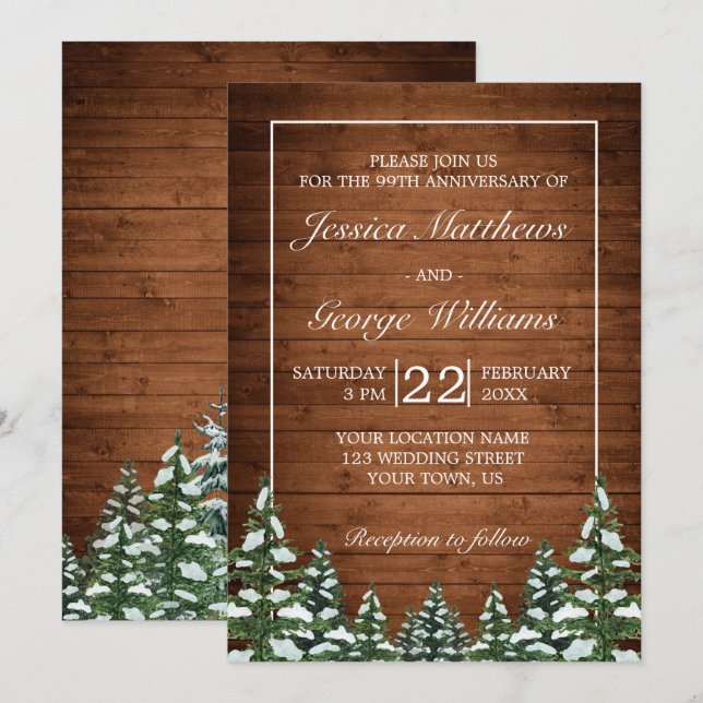Invitation Noël Bois & Pays de Forêt Mariage Anniversaire de  (Devant / Derrière)