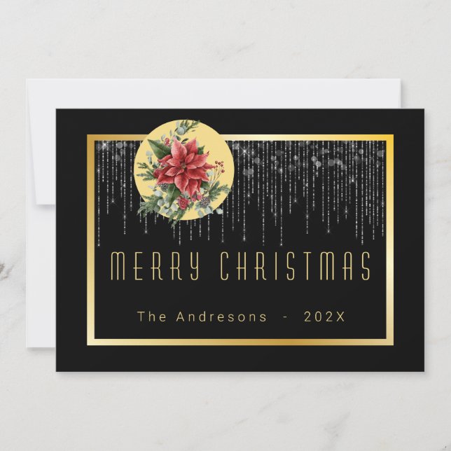 Invitation Noël Bokeh Fairy Cool Gold Family Photo (Devant)