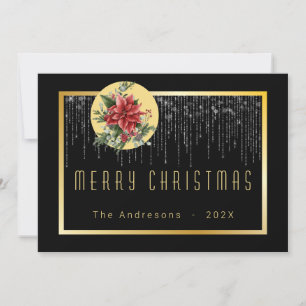 Invitation Noël Bokeh Fairy Cool Gold Family Photo
