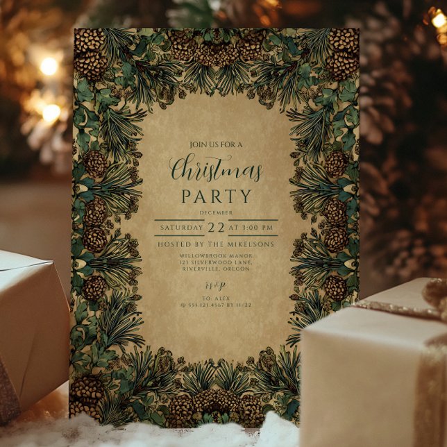 Invitation Noël botanique de Pinecone rustique (Créateur téléchargé)