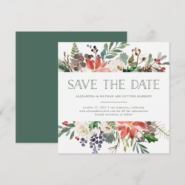 Invitation Noël botanique | Fleurissement des Fêtes Enregistr (Devant / Derrière)