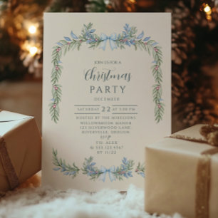 Invitation Noël botanique hivernal au ruban bleu