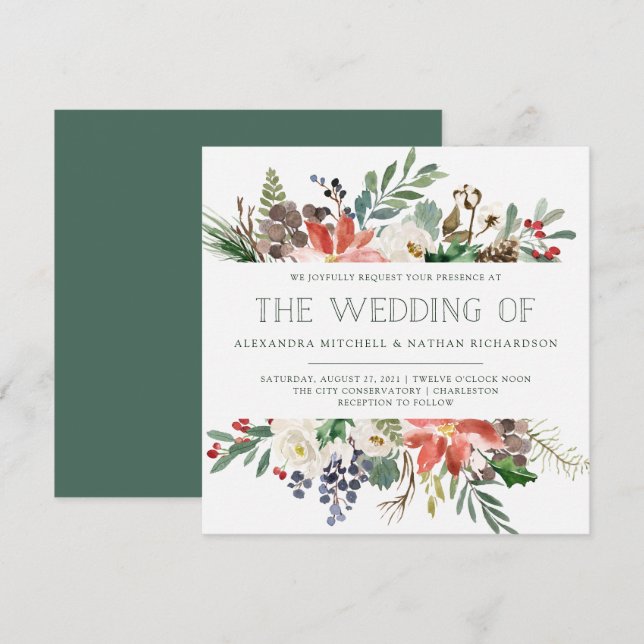 Invitation Noël botanique | Mariage de vacances (Devant / Derrière)