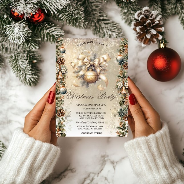 Invitation Noël Boules Bow Pinecones Cloches Noël (Créateur téléchargé)