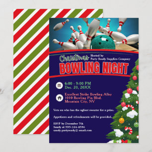 Invitation Noël Bowling Night Blue Arrière - plan Party