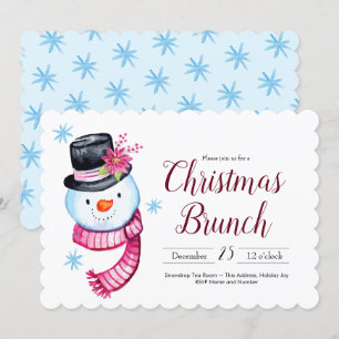 Invitation Noël Brunch Cute Aquarelle Snowman Script