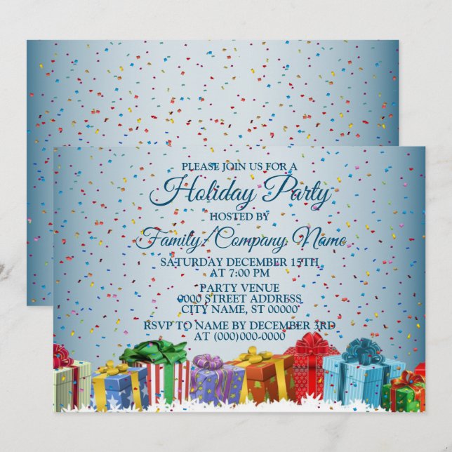 Invitation Noël Cadeaux colorés Fête des fêtes (Devant / Derrière)
