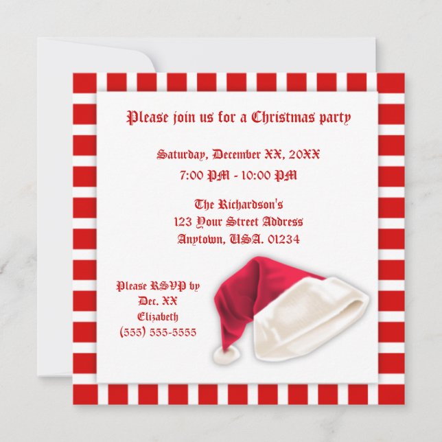 Invitation Noël Casquette du Père Noël rouge et blanc (Devant)